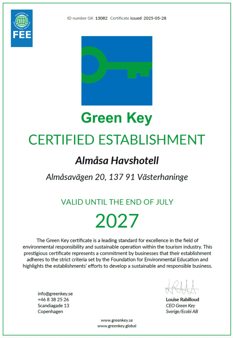 GreenKey-certifikat för 2026-2027